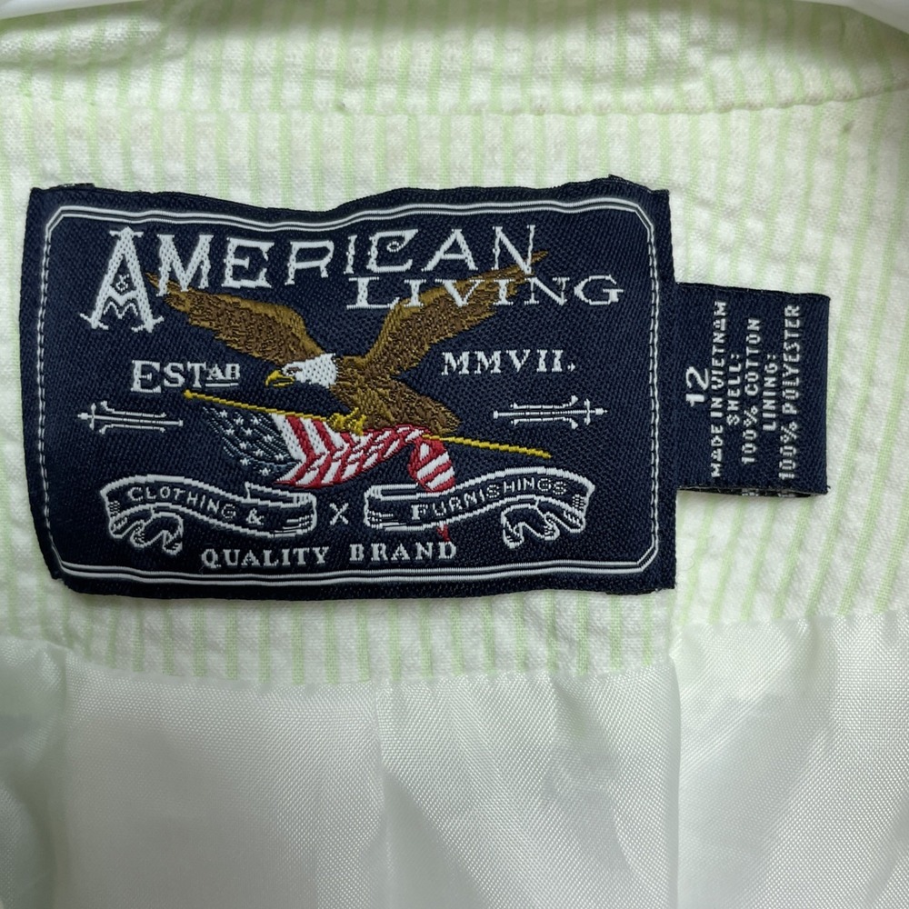 American Living Womens Seersucker Blazer Jacket Size 12 Lime Green Stripe Cotton - Picture 4 of 9